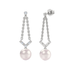 Eden 7.5mm Round Pearl and Lab Diamond Drop Earrings in Sterling Silver