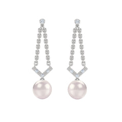 Eden 7.5mm Round Pearl and Lab Diamond Drop Earrings in Sterling Silver
