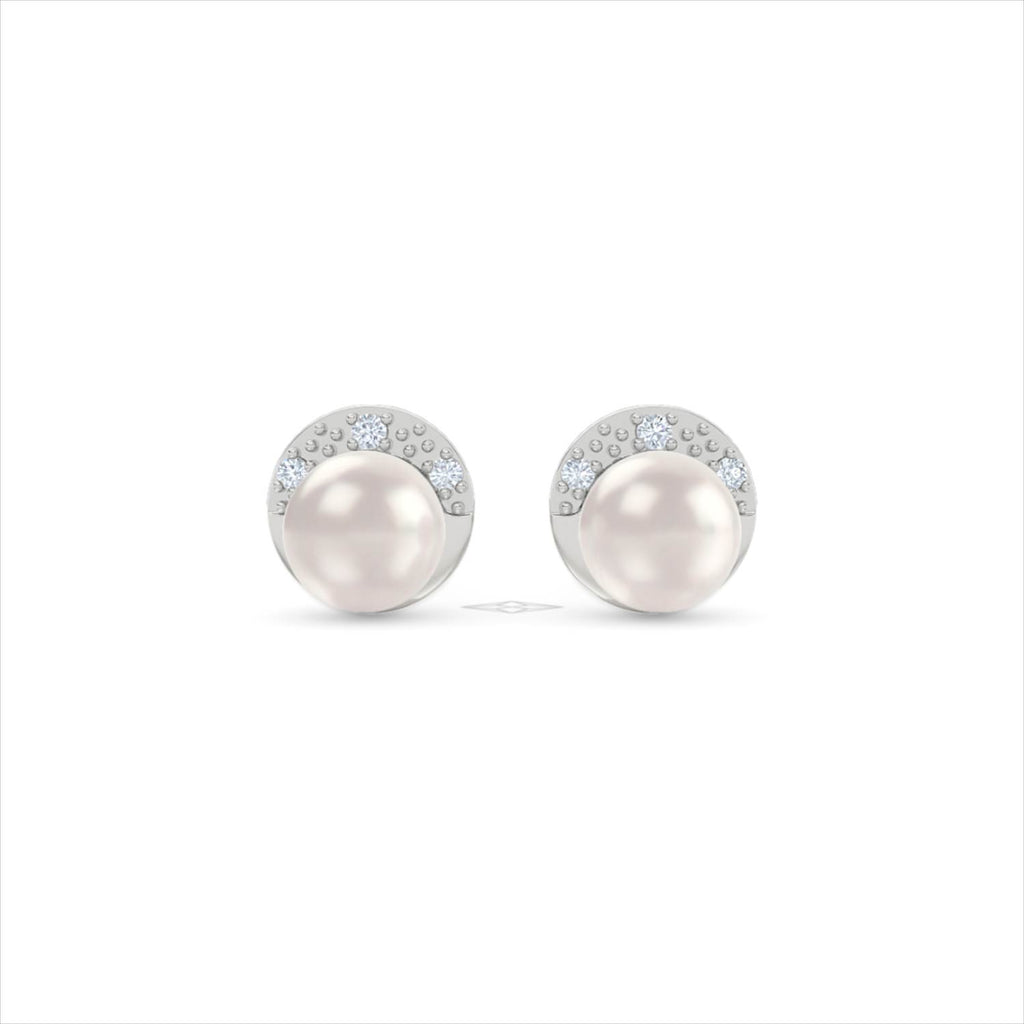 Eden 4.15ct Round Pearl and Lab Diamond Stud Earrings in Sterling Silver