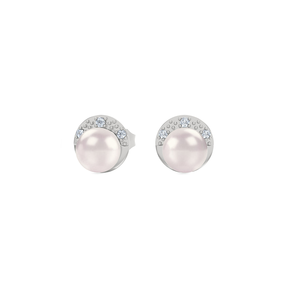 Eden 6.5mm Round Pearl and Lab Diamond Stud Earrings in Sterling Silver