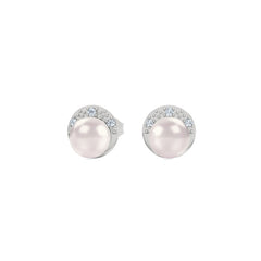 Eden 6.5mm Round Pearl and Lab Diamond Stud Earrings in Sterling Silver