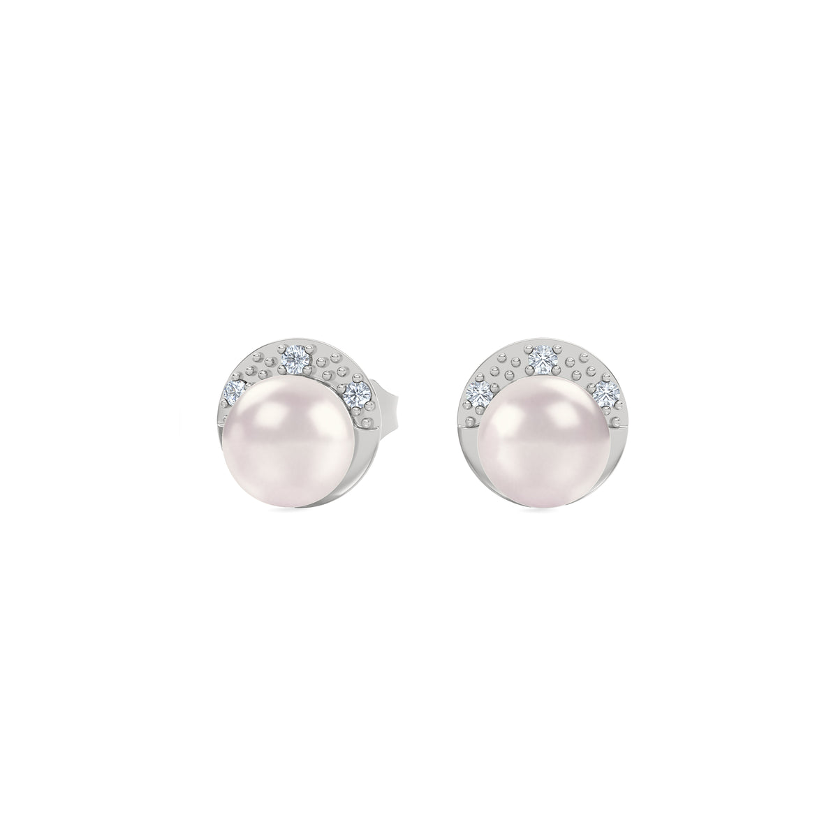 Eden 6.5mm Round Pearl and Lab Diamond Stud Earrings in Sterling Silver