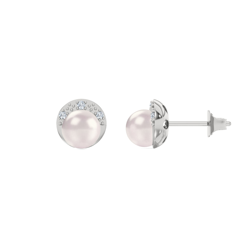Eden 6.5mm Round Pearl and Lab Diamond Stud Earrings in Sterling Silver