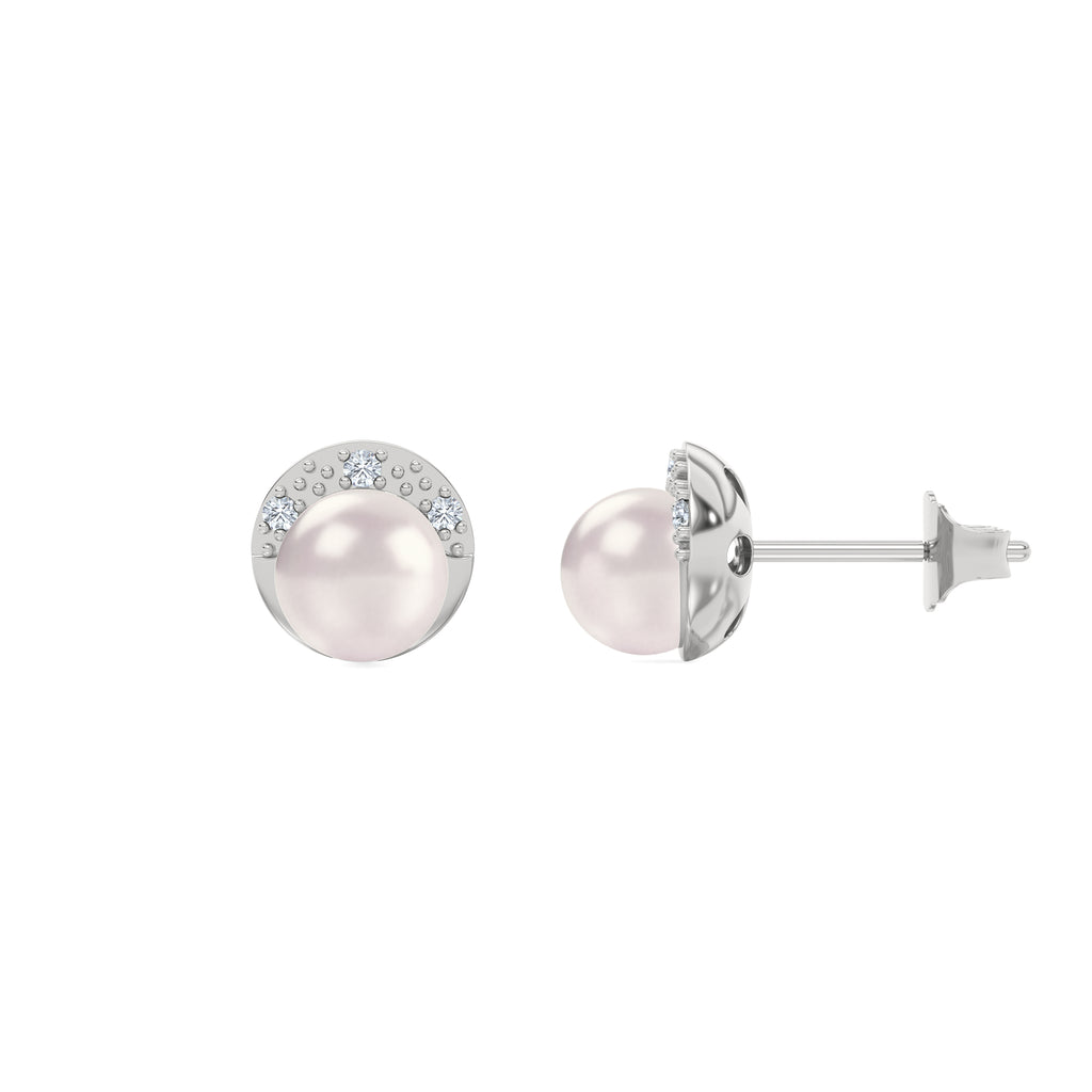 Eden 6.5mm Round Pearl and Lab Diamond Stud Earrings in Sterling Silver