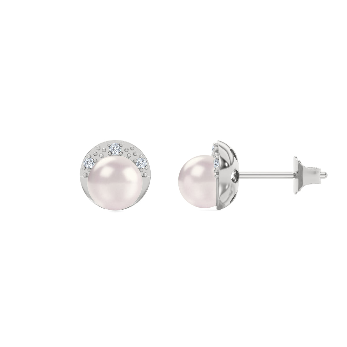 Eden 6.5mm Round Pearl and Lab Diamond Stud Earrings in Sterling Silver