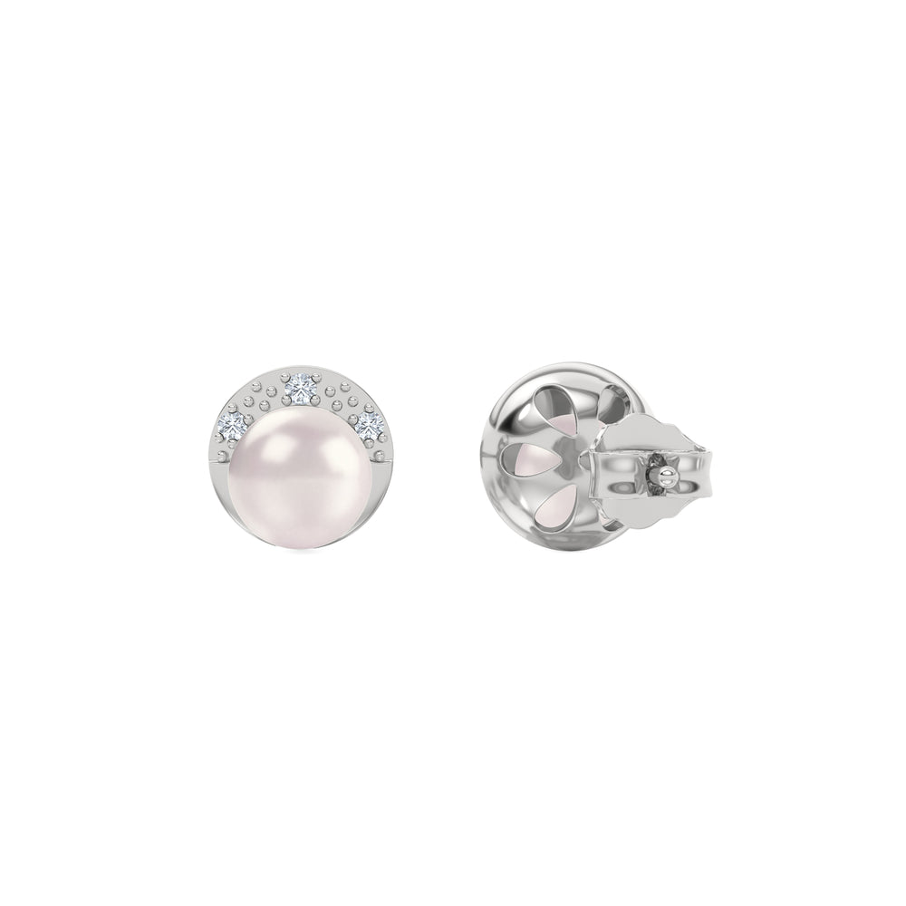 Eden 6.5mm Round Pearl and Lab Diamond Stud Earrings in Sterling Silver
