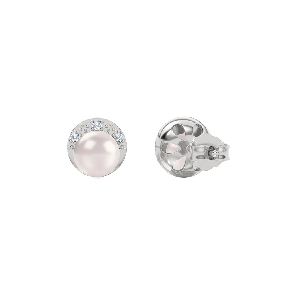 Eden 6.5mm Round Pearl and Lab Diamond Stud Earrings in Sterling Silver