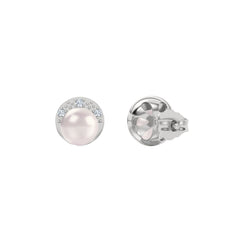 Eden 6.5mm Round Pearl and Lab Diamond Stud Earrings in Sterling Silver