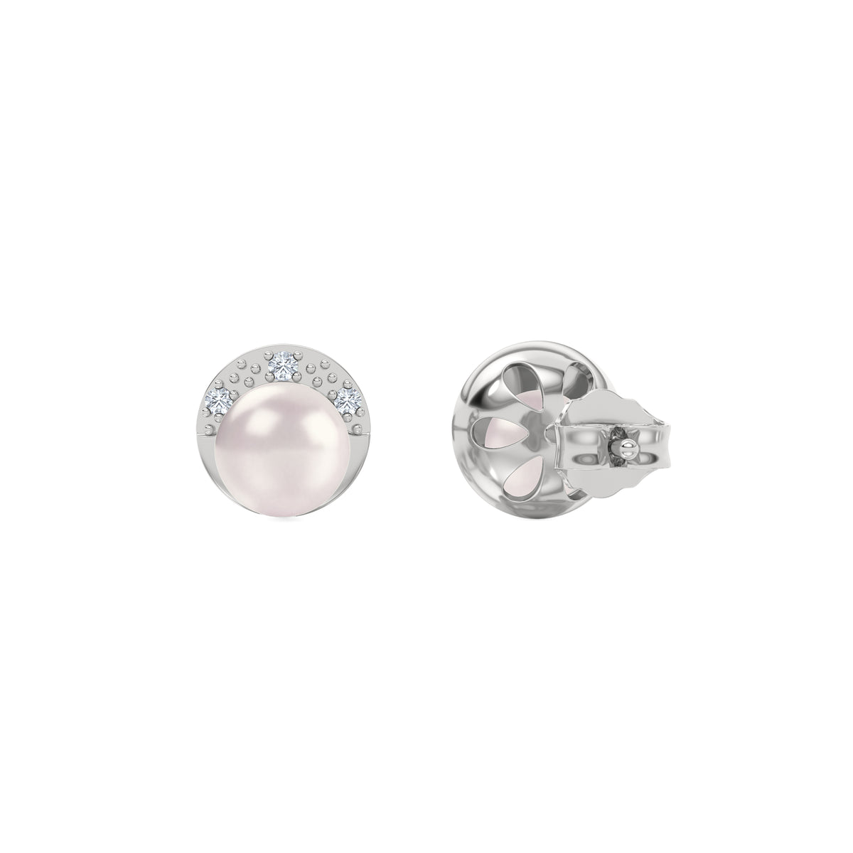 Eden 6.5mm Round Pearl and Lab Diamond Stud Earrings in Sterling Silver