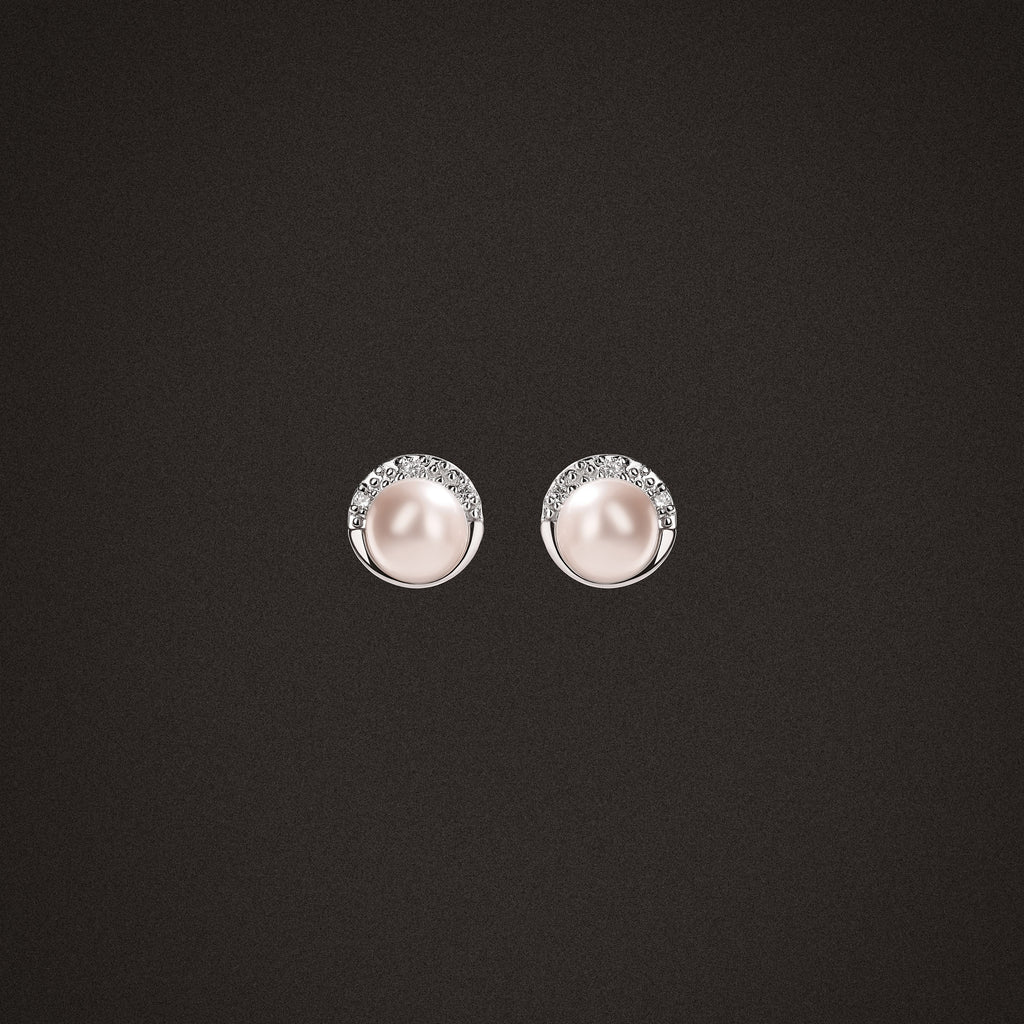 Eden 6.5mm Round Pearl and Lab Diamond Stud Earrings in Sterling Silver