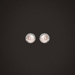 Eden 6.5mm Round Pearl and Lab Diamond Stud Earrings in Sterling Silver
