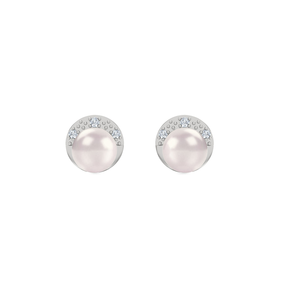 Eden 6.5mm Round Pearl and Lab Diamond Stud Earrings in Sterling Silver