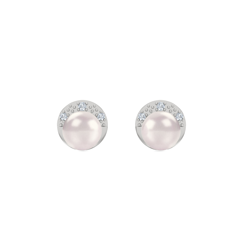 Eden 6.5mm Round Pearl and Lab Diamond Stud Earrings in Sterling Silver