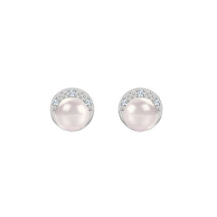 Eden 6.5mm Round Pearl and Lab Diamond Stud Earrings in Sterling Silver