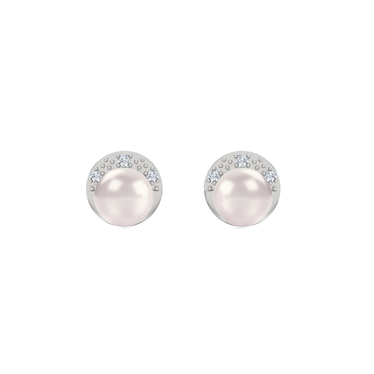 Eden 6.5mm Round Pearl and Lab Diamond Stud Earrings in Sterling Silver