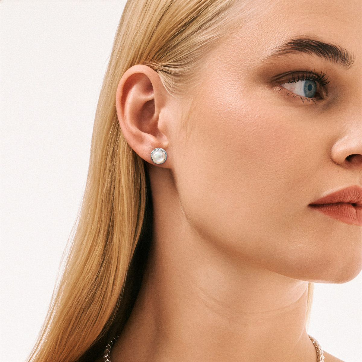 Eden 6.5mm Round Pearl and Lab Diamond Stud Earrings in Sterling Silver