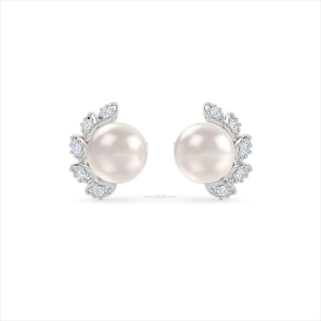 Eden 6.35ct Round Pearl and Lab Diamond Stud Earrings in Sterling Silver