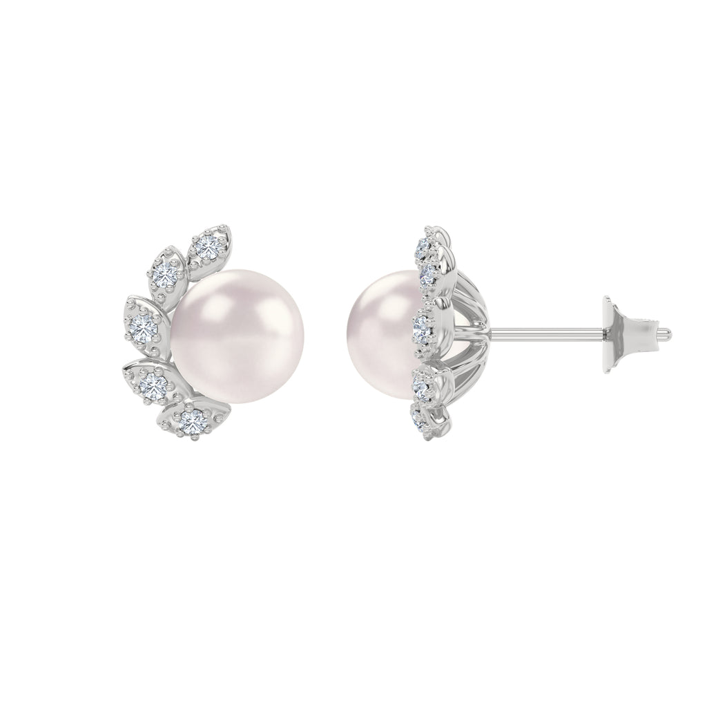 Eden 7.5mm Round Pearl and Lab Diamond Stud Earrings in Sterling Silver