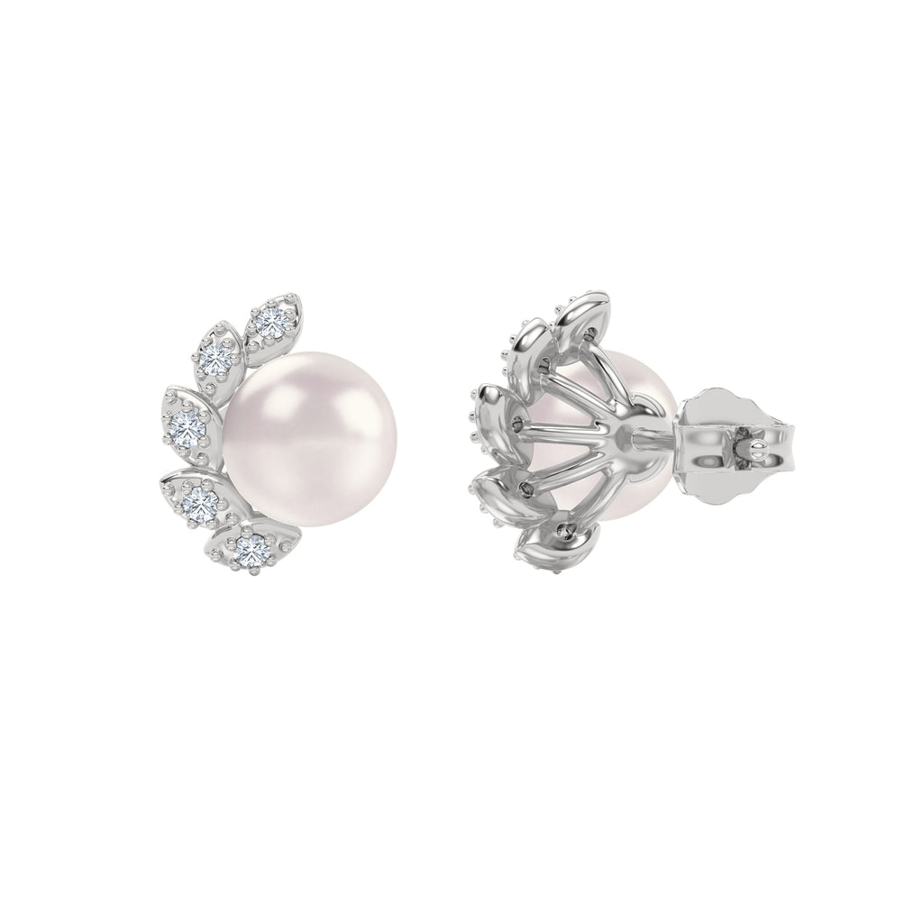 Eden 7.5mm Round Pearl and Lab Diamond Stud Earrings in Sterling Silver
