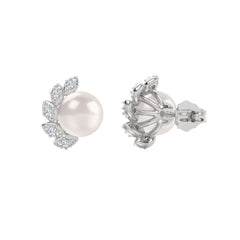 Eden 7.5mm Round Pearl and Lab Diamond Stud Earrings in Sterling Silver