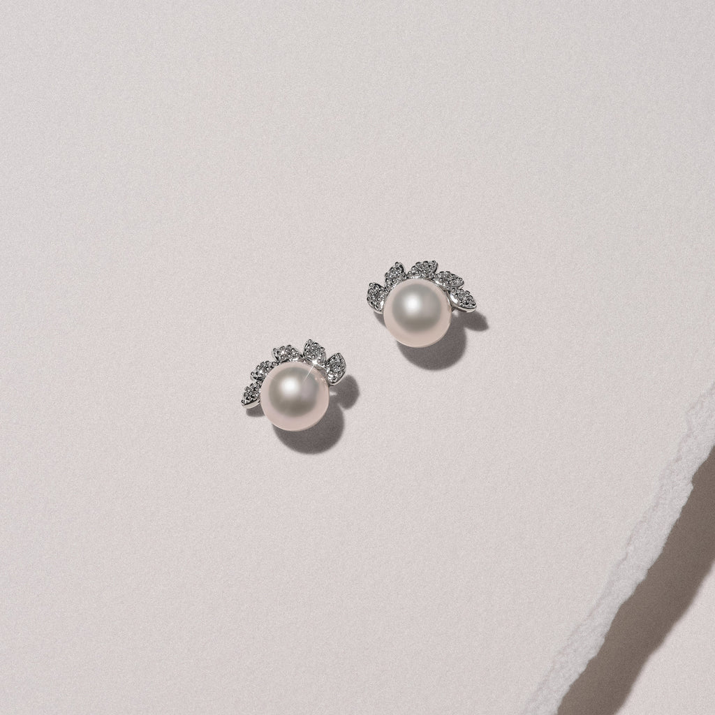 Eden 7.5mm Round Pearl and Lab Diamond Stud Earrings in Sterling Silver