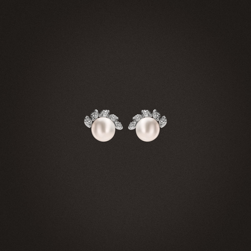 Eden 7.5mm Round Pearl and Lab Diamond Stud Earrings in Sterling Silver