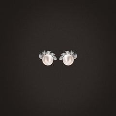 Eden 7.5mm Round Pearl and Lab Diamond Stud Earrings in Sterling Silver