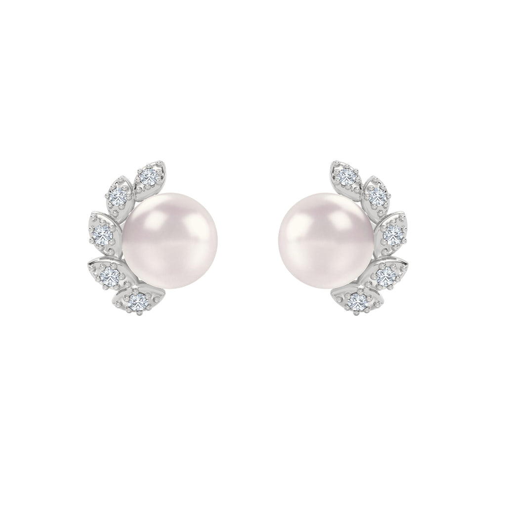 Eden 7.5mm Round Pearl and Lab Diamond Stud Earrings in Sterling Silver