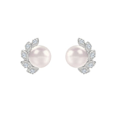 Eden 7.5mm Round Pearl and Lab Diamond Stud Earrings in Sterling Silver