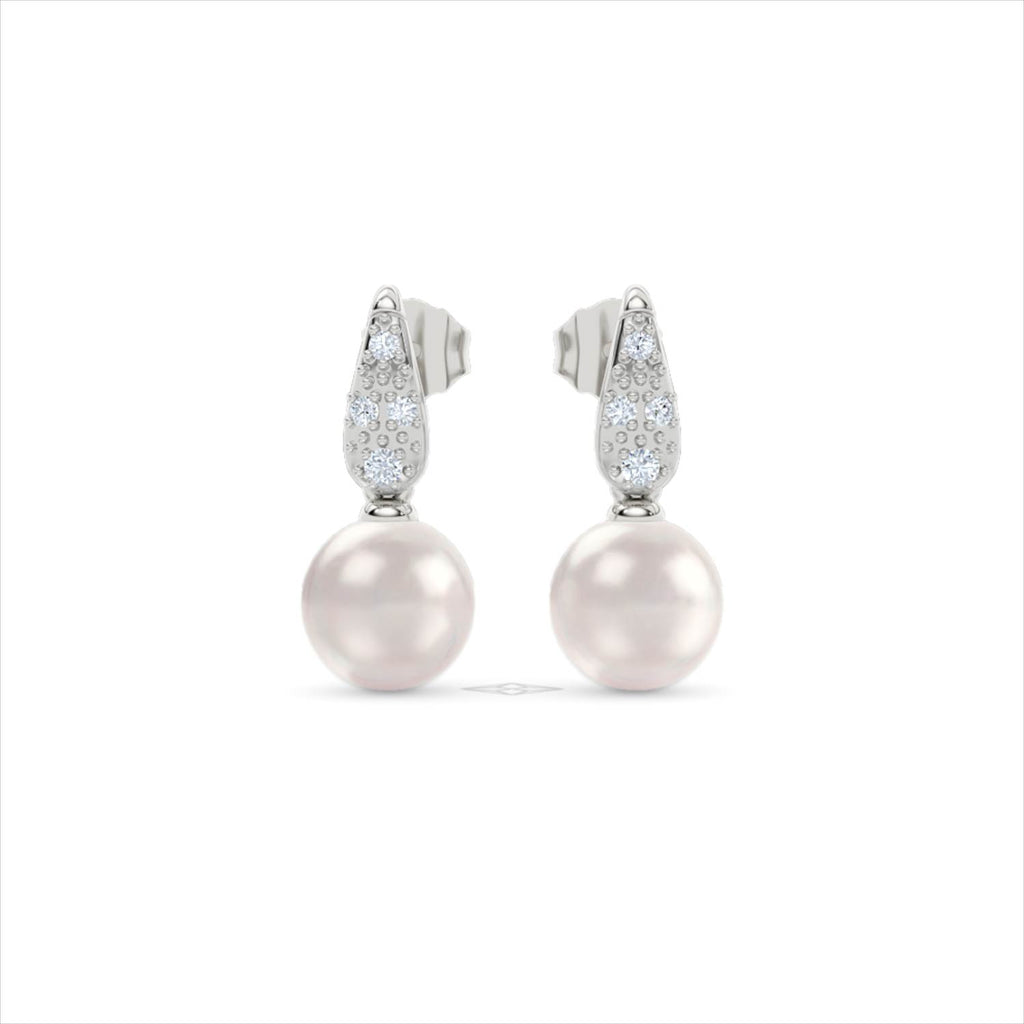 Eden 5.70ct Round Pearl and Lab Diamond Stud Earrings in Sterling Silver