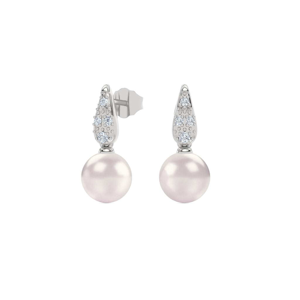 Eden 7mm Round Pearl and Lab Diamond Stud Earrings in Sterling Silver