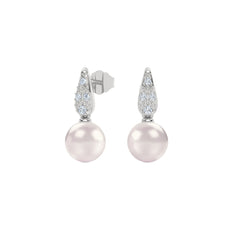 Eden 7mm Round Pearl and Lab Diamond Stud Earrings in Sterling Silver