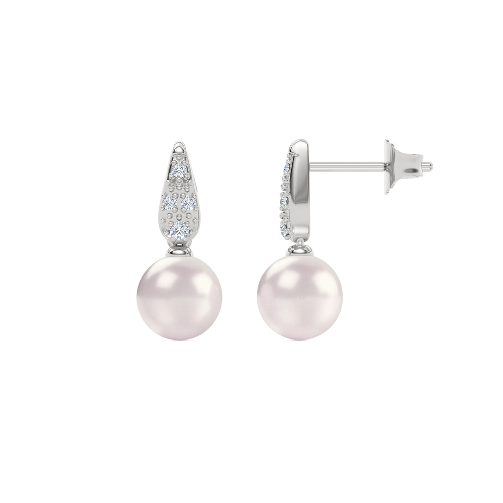 Eden 7mm Round Pearl and Lab Diamond Stud Earrings in Sterling Silver