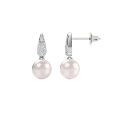 Eden 7mm Round Pearl and Lab Diamond Stud Earrings in Sterling Silver