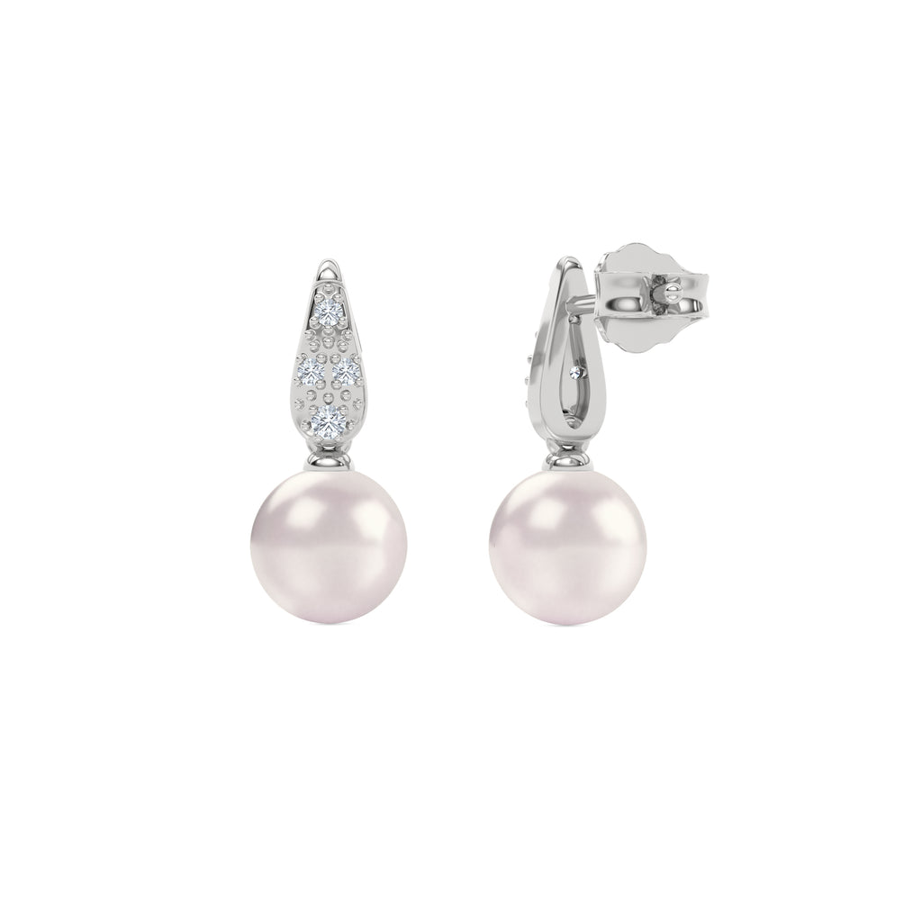 Eden 7mm Round Pearl and Lab Diamond Stud Earrings in Sterling Silver