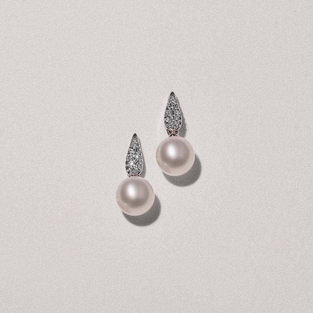 Eden 7mm Round Pearl and Lab Diamond Stud Earrings in Sterling Silver
