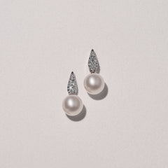 Eden 7mm Round Pearl and Lab Diamond Stud Earrings in Sterling Silver