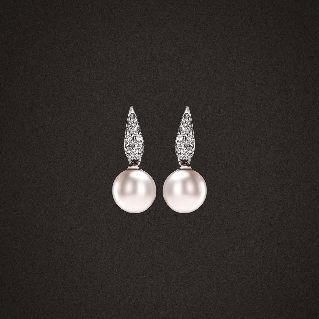 Eden 7mm Round Pearl and Lab Diamond Stud Earrings in Sterling Silver