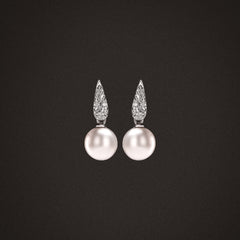 Eden 7mm Round Pearl and Lab Diamond Stud Earrings in Sterling Silver