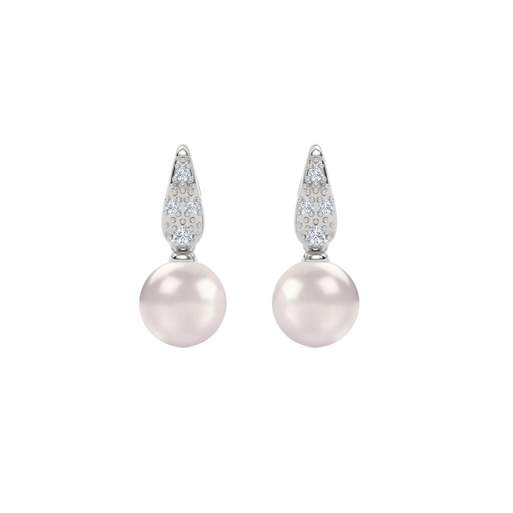 Eden 7mm Round Pearl and Lab Diamond Stud Earrings in Sterling Silver