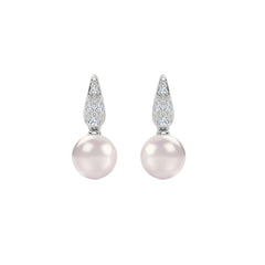 Eden 7mm Round Pearl and Lab Diamond Stud Earrings in Sterling Silver