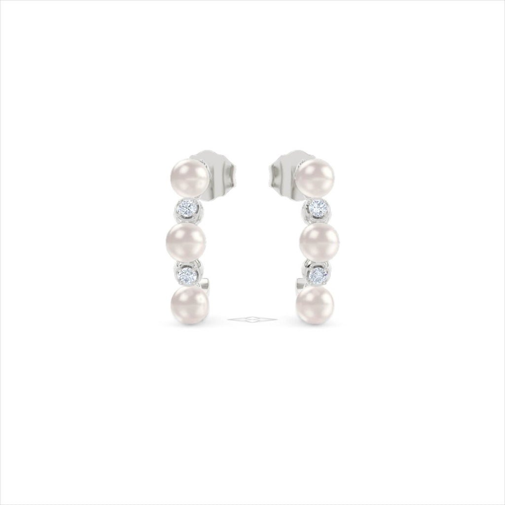 Eden 1.30ct Round Pearl and Lab Diamond Huggie Earrings in Sterling Silver.