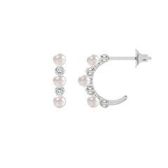 Eden 3mm Round Pearl and Lab Diamond Huggie Earrings in Sterling Silver