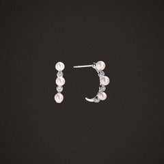 Eden 3mm Round Pearl and Lab Diamond Huggie Earrings in Sterling Silver