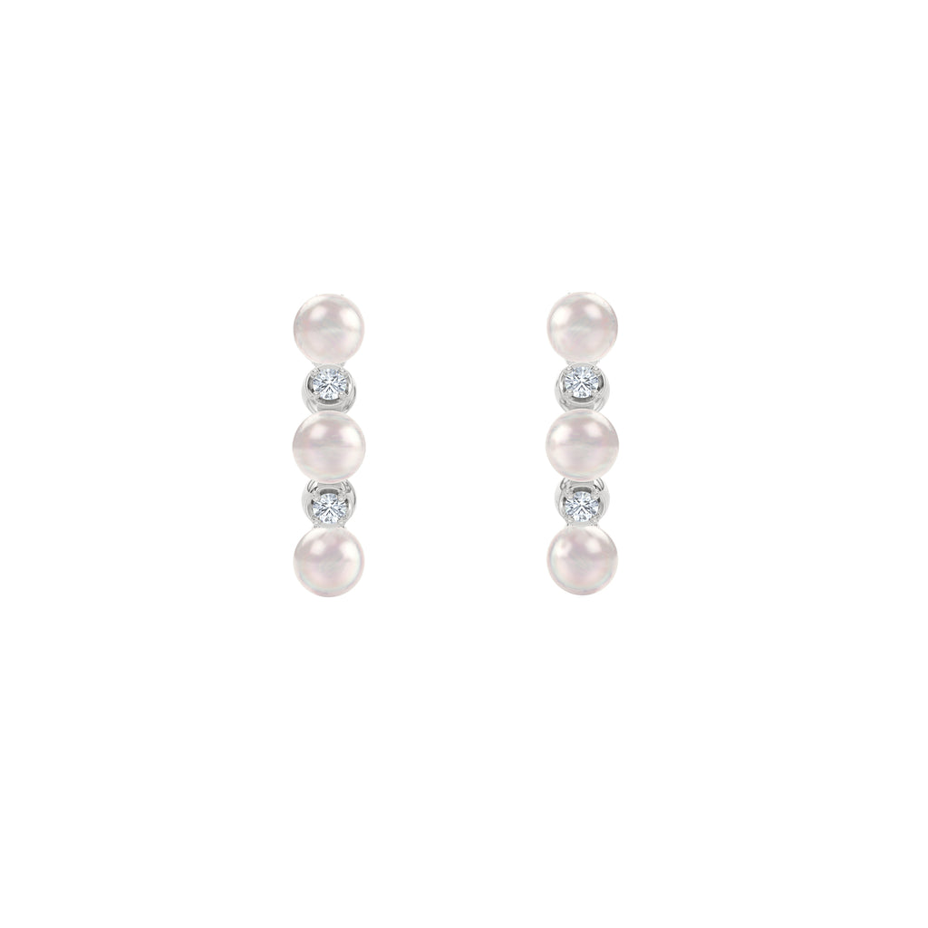 Eden 3mm Round Pearl and Lab Diamond Huggie Earrings in Sterling Silver