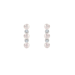 Eden 3mm Round Pearl and Lab Diamond Huggie Earrings in Sterling Silver