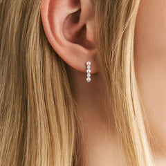 Eden 3mm Round Pearl and Lab Diamond Huggie Earrings in Sterling Silver