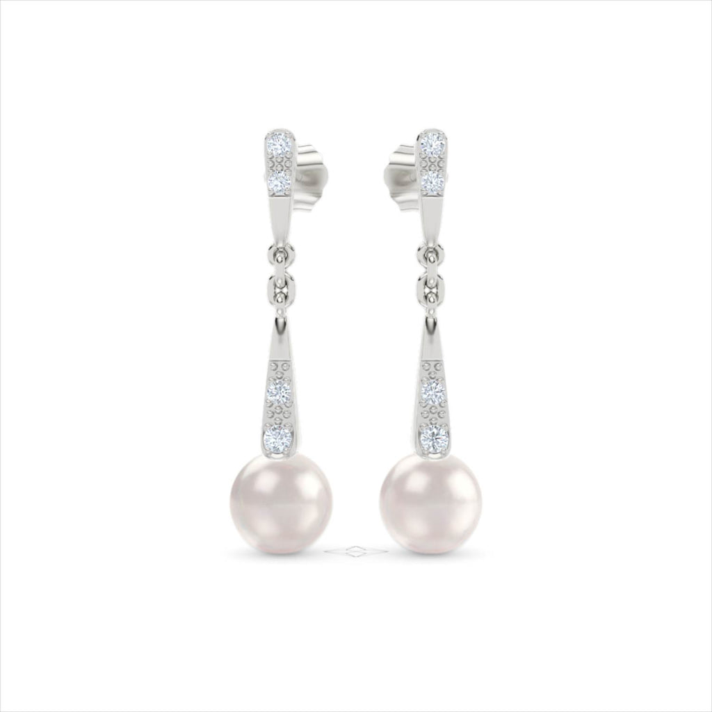 Eden 3.90ct Round Pearl and Lab Diamond Drop Earrings in Sterling Silver.