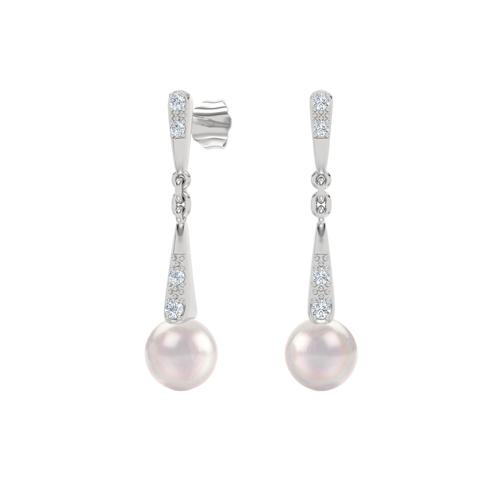 Eden 6.5mm Round Pearl and Lab Diamond Drop Earrings in Sterling Silver