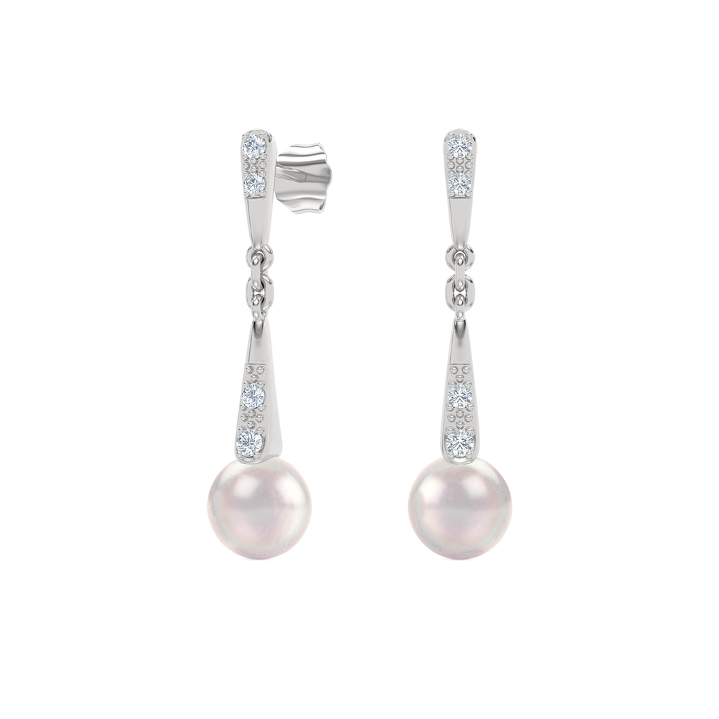Eden 6.5mm Round Pearl and Lab Diamond Drop Earrings in Sterling Silver